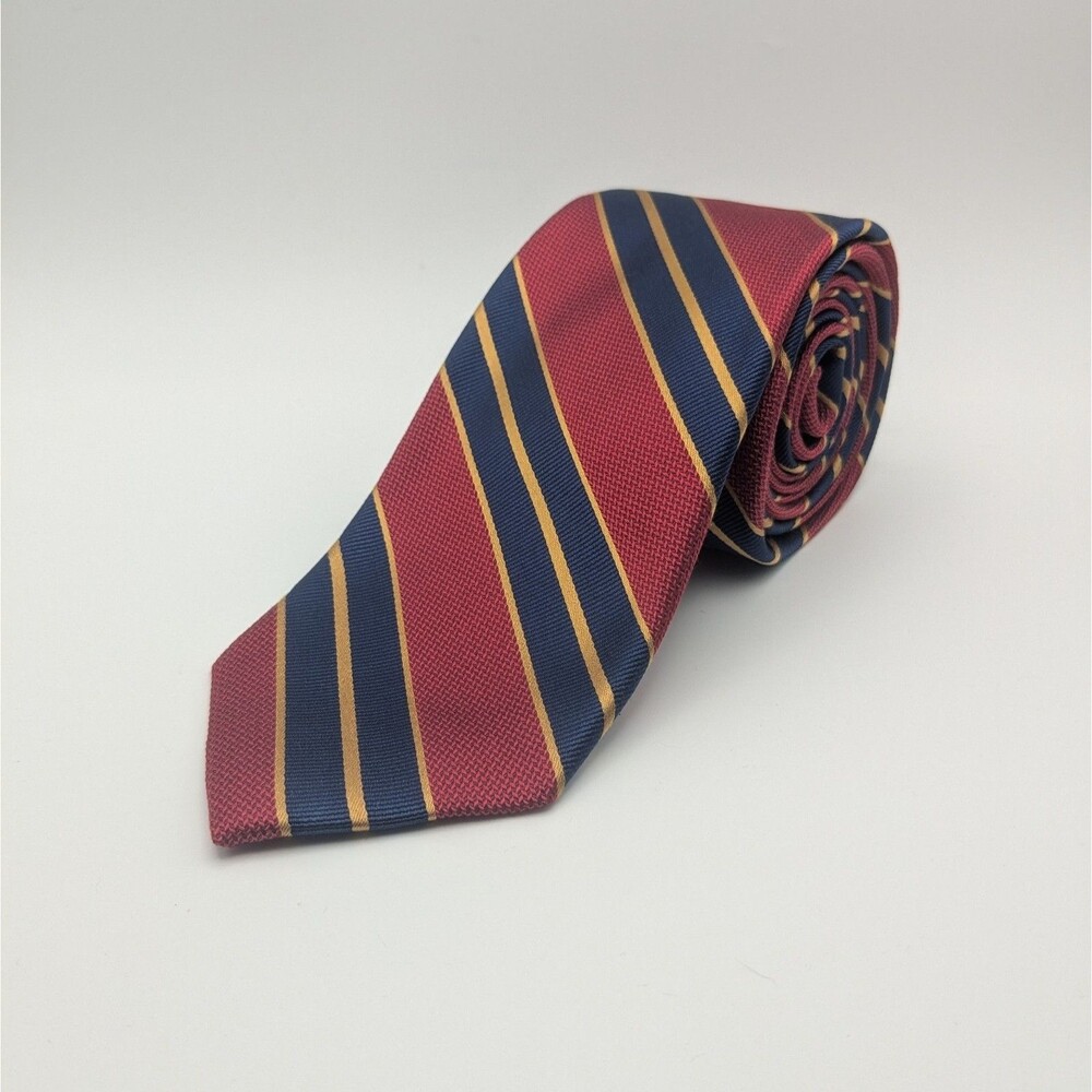 Robert Talbott Best of Class Silk Tie USA Monterey Red Navy Gold Stripe 60"